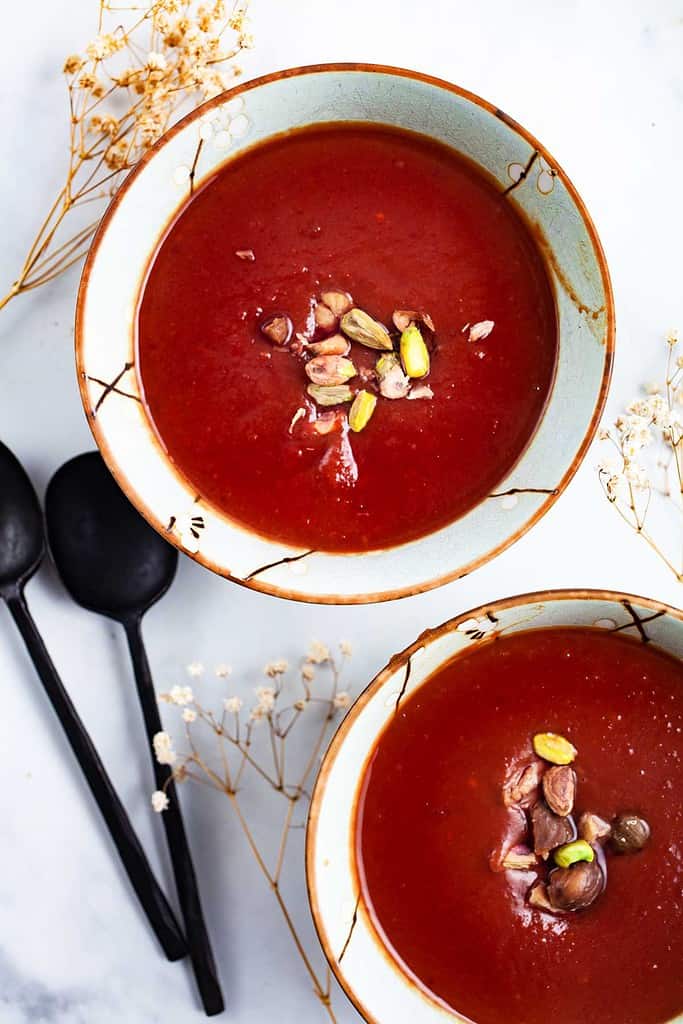 sweet purple bone broth soup with turmeric