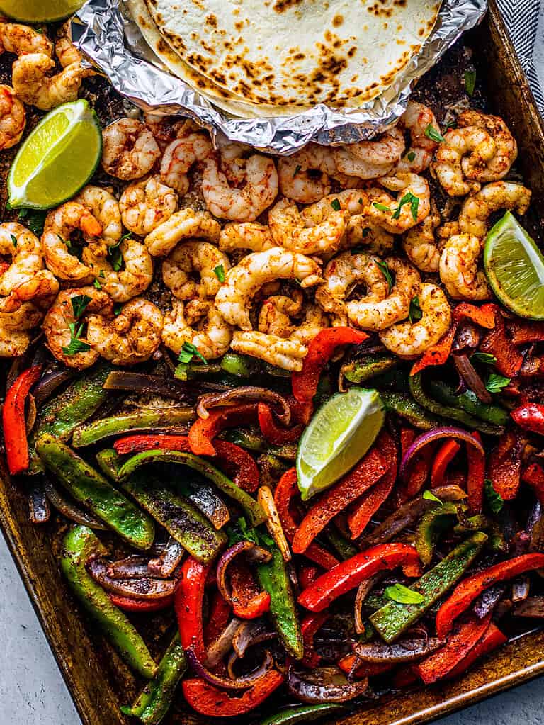 quick sheet pan shrimp fajitas