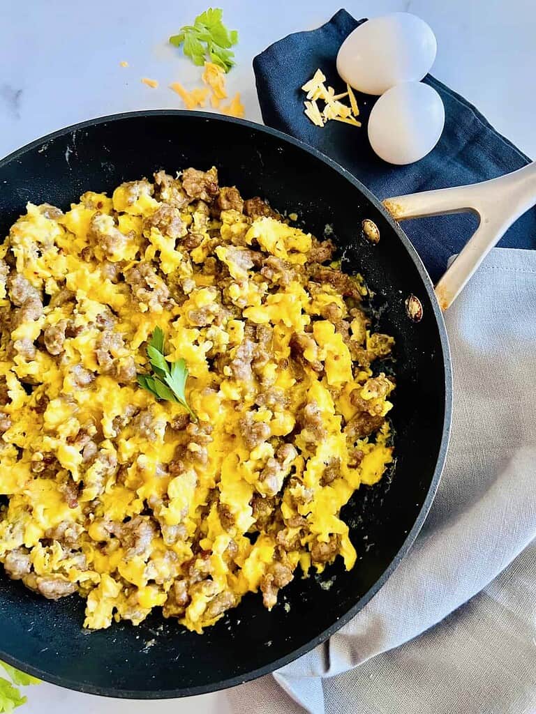 breakfast sausage egg & cheese scramble