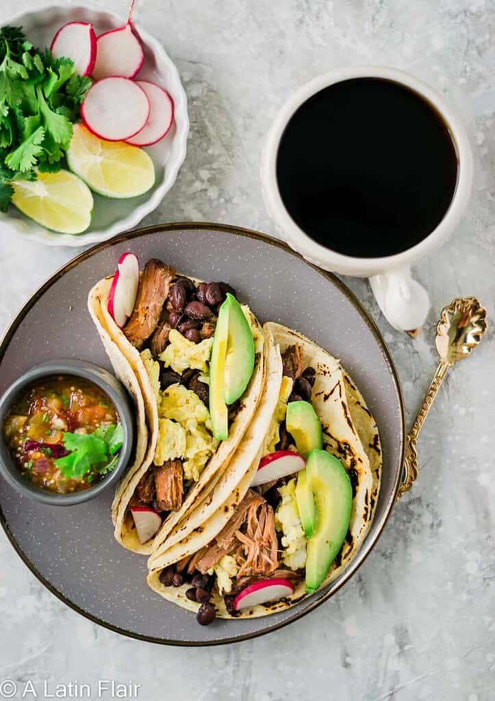 slow cooker pork carnitas and eggs breakfast
